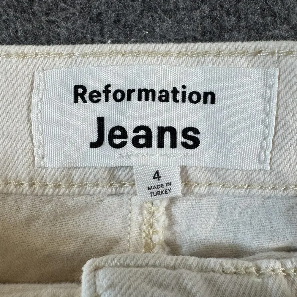 Reformation Denim Skirt Womens 4 White Button Front A-Line Mini High Rise